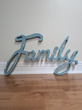 "Family" Cursive Hanging Wall Script, Coastal Contemporary (Chalk Painted)
